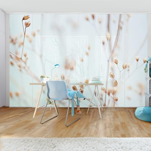 micasia Schiebegardine halbtransparent 60er Paneel Klett Blumen Textil lichtdurchlässig - Gräser Modern Flächenvorhang beige Wohnzimmer Schlafzimmer 2444 (360x250 cm - 6er Set)