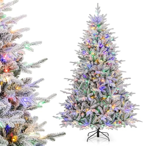 RELAX4LIFE Árbol de Navidad de 135/180/210 cm, árbol de Navidad nevado con 160/260/350 luces LED y 8 modos luminosos, ramas fuertes, decoración navideña para casa, oficina y tienda (210 cm)
