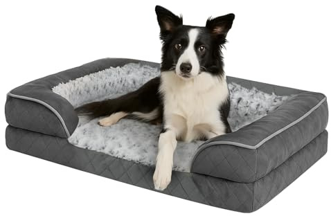 Skylos Orthopedic Memory Foam Dog Bed XL, Dog Sofa with Sides and Waterproof Liner Washable Cover, Non-Slip Pet Sofa for Large Dogs, 107x81x17cm, Grey