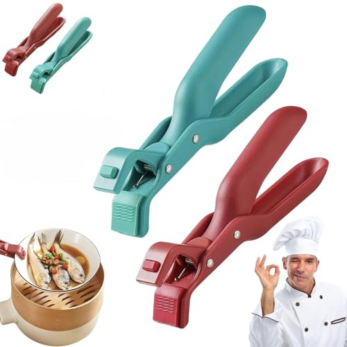 Set de 2 Pinzas Antiquemaduras Multiusos, Pinzas para Freidora de Aire y Horno, Clip Antideslizante de Silicona Resistente al Calor, Pinza para Platos y Cuencos Calientes, para Cocina y Microondas