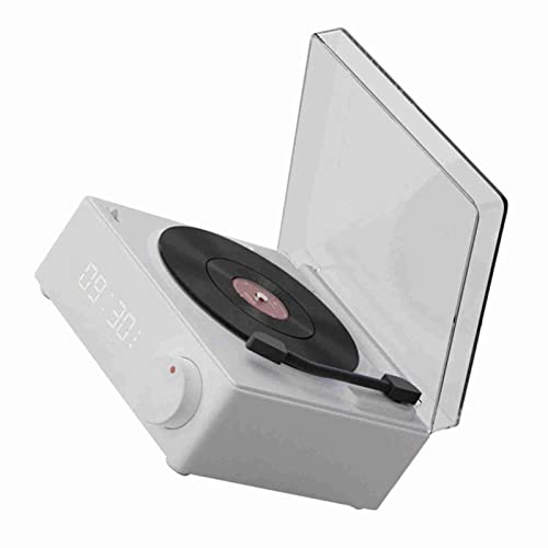 Akozon Disc-Wecker-Lautsprecher mit Retro-Phonograph-Design – 360-Grad-Stereo-Sound für Zuhause und Schlafzimmer (White)