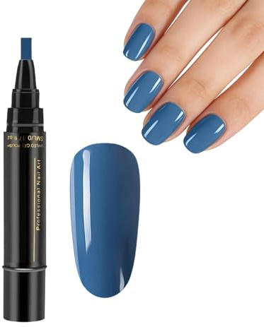 Nail Polish Pen, 3-In 1 Dark Blue Gel Nail Color Pens With Precision Applicator,Nail Gel Painting Quick Dry & Long-Wearing Nails Art Polish Pen for Home Manicures (Dark Blue)