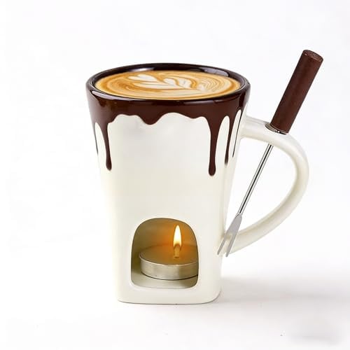 Taza de fondue de chocolate, taza de fondue de Navidad con tenedor, olla para derretir galletas de Navidad, fondue de chocolate multiusos para queso, mantequilla y caramelo, regalos para mamá (nuevo)