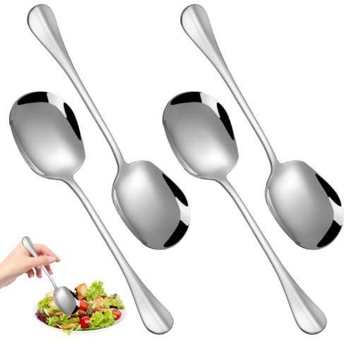 4 Pezzi Cucchiai da Portata in Acciaio Inox,20.5 cm × 6 cm Cucchiaio Grande,Cucchiaio da Distribuzione per Banchetto per Banchetto,Buffet,Ristorante,Feste,Matrimoni (Colore Argento)