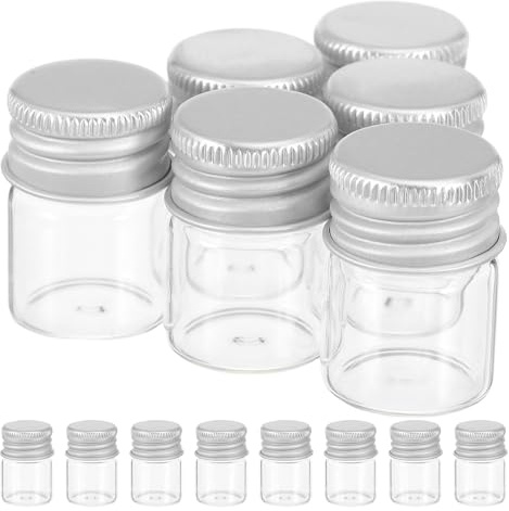 MUELODSIC Flacons en Verre Miniatures Transparents 5 ML Bouchon à Vis en Aluminium Argenté Étanche, Lot de 100 Pièces, pour Cosmétiques, Loisirs Créatifs et Contenants de Voyage