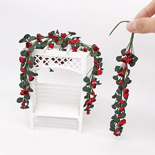 Taidda Mini Chevalet à Cordes de Roses pour Maison de Poupée, Bouquet Décoratif Pivotant pour Scène de Jardin de Maison de Poupée à L'échelle 1:12 (Rose Rouge)