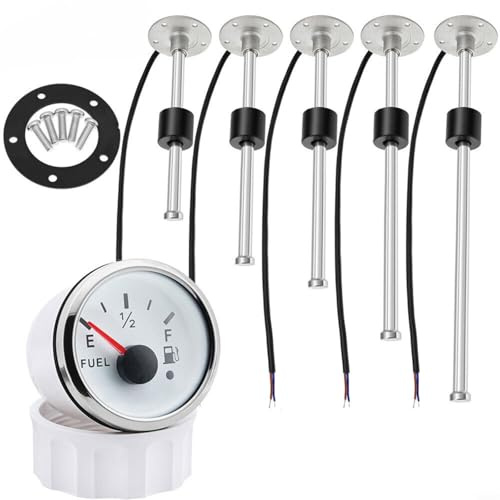 EffiFish 52mm Fuel Level Gauge and Sensor Kit, 0-190 Ohm Stainless Steel Sender Unit, IP67 Waterproof for Boat Car Truck Marine,Easy And Quick To Use(100mm)