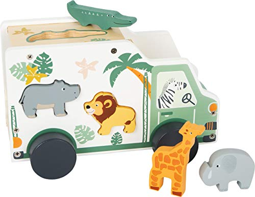 small foot Steckspiel Spielauto Safari Motorikspielzeug aus Holz mit 5 Steckfiguren, ab 1 Jahr, 11700