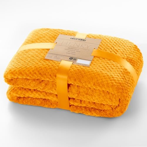 DecoKing Kuscheldecke 70x150 cm orange Decke Microfaser Wohndecke Tagesdecke Fleece weich sanft kuschelig skandinavischer Stil Henry