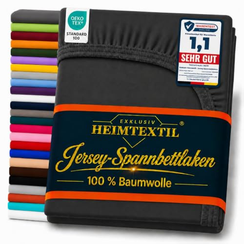 EXKLUSIV HEIMTEXTIL Marke Jersey Spannbettlaken 140-160 x 200 cm 100% Baumwolle Öko - Tex Zertifiziert, Markenqualität, Matratzenhöhe bis 25 cm, Schwarz