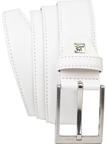 LINDENMANN Leder-Gürtel Herren 35 mm breit, Gürtel Herren Vollledergürtel, cognac/grau/weiss, Größe/Size:Bundweite 95 cm Gesamtlänge 110 cm W 37.4 L, Farbe/Color:weiss