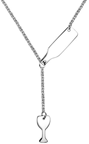 PAURO Femme Acier Inoxydable Bouteille De Vin Verre Pendentif Colliers Y, Argent