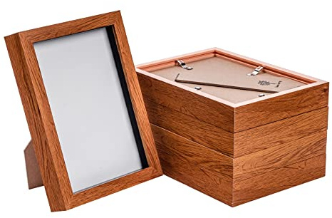 Nicola Spring 3D Shadow Box Photo Frame - A5 (6 x 8) - 3D Photo Frame Picture Frame Memory Box Display Case for Photos, Memorabilia, Artworks, Crafts, Decoration, A5(6x8inch) Dark Wood - Set of 5