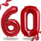 FUNXGO Folienballon Zahl in Rot- Riesenzahl Ballons - Folienballons für Luft oder Helium als Geburtstag, Hochzeit, Jubiläum oder Abschluss Geschenk, Party Dekoration (Rot [ 60 ])