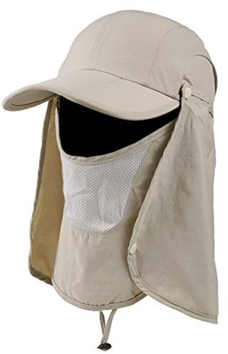 iBasingo Chapeau De Soleil Visage Masque Réglable Amovible UPF 50+ Protection UV Été Séchage Rapide Jungle Cap avec Rabat Couverture pour Hommes Femmes en Plein Air Camping Randonnée Pêche BVH19
