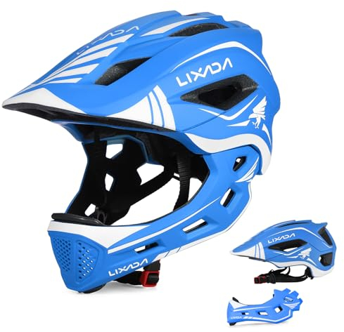 Lixada Fullface Abnehmbar Unisex 52-58cm Children's Helmet 2-In-1 Integrated Größenverstellbar- Mit Abnehmbarem Kinnschutz Helmet inliner Für Fahrräder, Skateboards