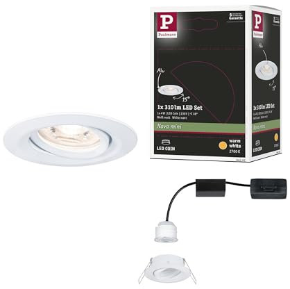 Paulmann 94292 Nova Mini LED Einbauleuchte Coin rund schwenkbar 1x4W Deckeneinbaustrahler Weiߟ matt Einbaulampe Aluminium Warmweiß 2700K, 4 W