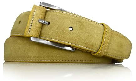 almela | Gürtel wildleder herren und damen | Velour Ledergürtel 35mm | Veloursleder 3,5cm | Herrengürtel und Damengürtel kürzbar | Suede leather belt (Gelb, 110)