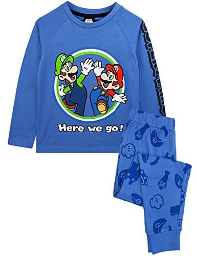 Super Mario Pigiama Luigi Boys Manica Lunga Bambini Blue T-Shirt & Pantaloni Pjs 7-8 Anni