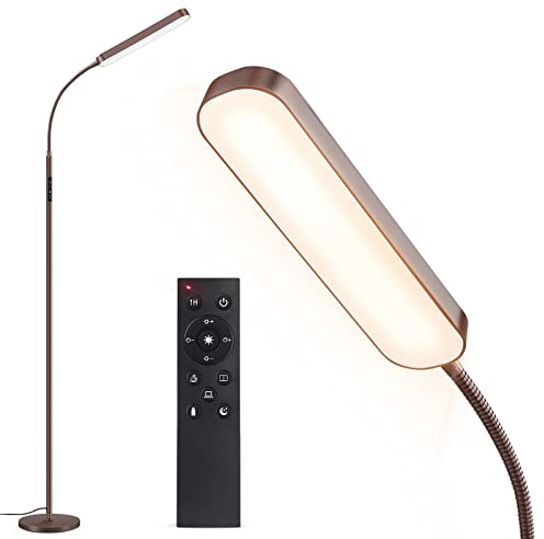 OUTON Stehlampe LED Dimmbar 15W 1500LM, Leselampe mit 4 Farbtemperatur, Fernbedienung und Touch Steuerung, 1H Timer, Leseaufgabe Beleuchtung für Wohnzimmer Schlafzimmer Büro, Bronze