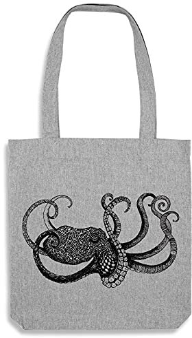 Ligarti Tasche I nachhaltiger Jutebeutel bedruckt I hochwertige stabile Einkaufstasche | (Oktopus (grau))