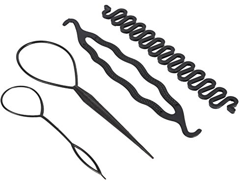 Fashion Hair Design Styling Tools Set, Girls Hairstyle Maker Tool Modelling Kit French Plait Braiding DIY Women Accessories Braid Magic for Ladies Simple Hairdresser Fast Stretch 4Pcs
