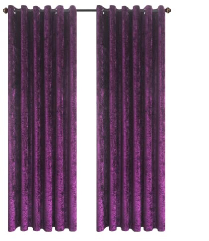 CHARKHAH Crushed Velvet Curtains for Bedroom Living Room Kitchens Ultra Soft and Graceful Fabric Pair of Fully Lined Prepared Blackout Curtain with Eyelet Ring Top (Purple, 46 Wide x 54 Drop)