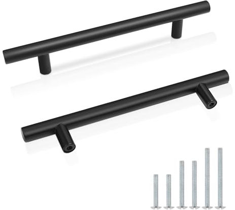 Probrico 5 Inch (128mm) Hole Centers Black Cupboard Handles, Kitchen Bar Handles for Cabinet, Round T Bar Knobs and Pulls, 25 Pack