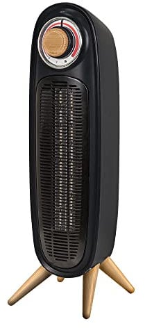 Russell Hobbs RHRETFH1002WDB Scandi Retro Tower Heater in Black & Wood, 20msq Room Size, 2000W Heater, Two Heat Settings, Built-in Thermostat, Overheat Protection