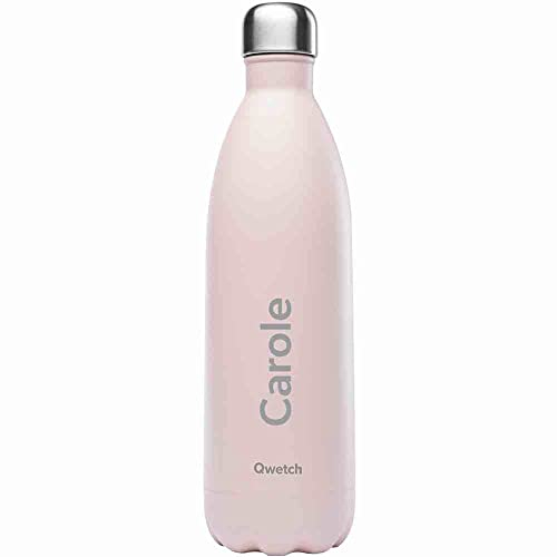 QWETCH Bouteille Isotherme PASTEL Personnalisée Gravée (ROSE, 1000 ML)