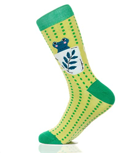 Fancy Colorful Cotton Comfy Novelty Funny Dress Socks Unisex, HAPPY-PUNNY Patterned, Teacup Frog, Large
