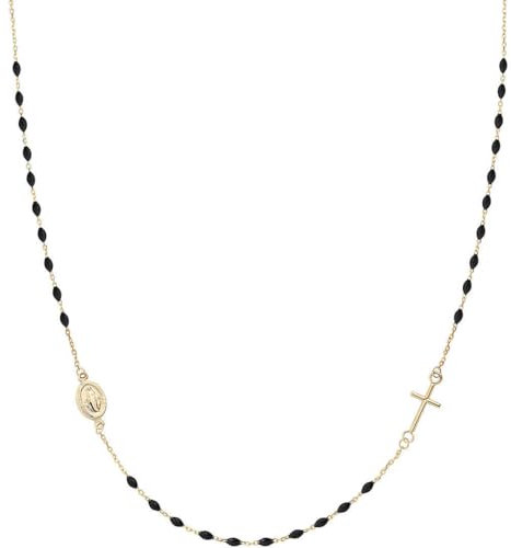 Amen Rosenkranz-Halskette aus 9-karätigem Gold und schwarzem Emaille, Gold, Goldfarben