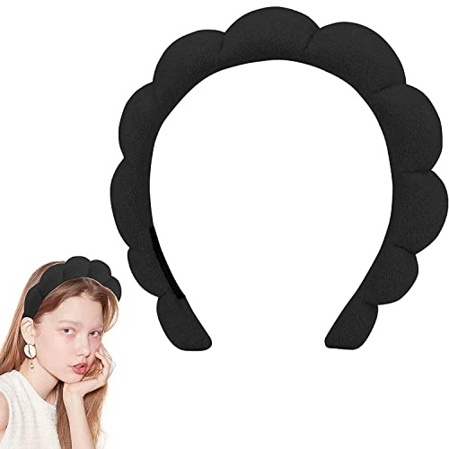 Spa Stirnband Schwamm Puffy Make-up Stirnband Frottee Tuch Stoff Stirnband für Frauen Mädchen Waschen Gesicht, Make-up Entfernung, Dusche, Hautpflege Gesichtsmaske (Schwarz)