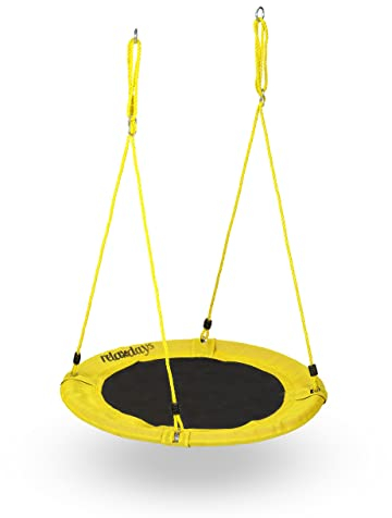 Relaxdays Nestschaukel, runde Hängeschaukel Ø 90cm, Kinder & Erwachsene, verstellbar, bis 100 kg, Outdoor & Indoor, gelb