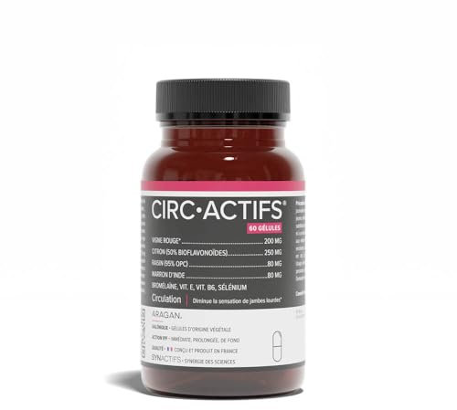 Circactifs Pilulier - Complement Alimentaire Circulation Jambes Lourdes - Vigne Rouge, Raisin, Citron, Vitamines - Aragan - 60 Gélules