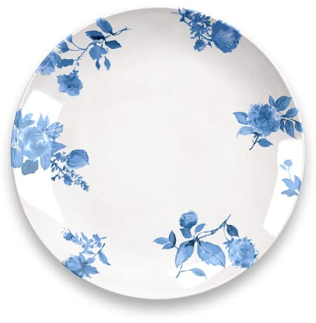 TarHong Abode Homewares Cottage Blue Floral Dinner Plate, 10.5-Inch, Pure Melamine, Indoor/Outdoor, Blue Floral, Set of 6