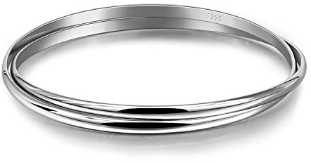Dankadi Bracciale sottile in argento 925, 3 mm, largo piatto, semi-rotondo, 60, 65, 68 mm, confezione da 1/2/3 mm, liscio, semplice, stile classico, per donna e ragazza madre