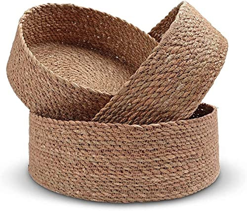 Caja de dulces de chocolate,Cesta de almacenamiento de cocina Artículos de paja tejida circular for organizador de cosméticos Artículos diversos Bandeja de dulces de pan de frutas secas ( Color : Orig