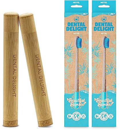 DENTAL DELIGHT - Reisezahnbürsten Set - Zahnbürsten Etui + Bambus Reisezahnbürste (Klein)