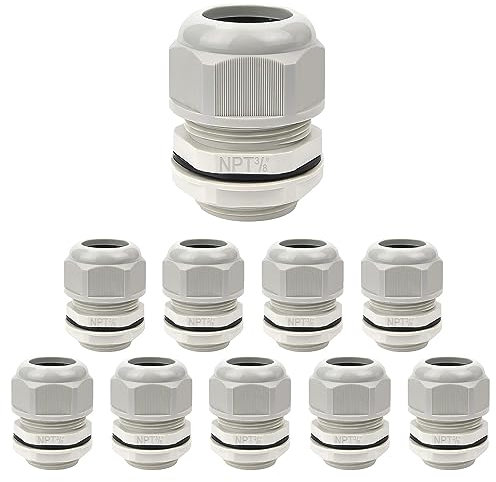 LeMotech 10 Pack NPT 3/8 Cable Glands Waterproof Adjustable 5-10mm Cable Connectors Grey Nylon Joints with Gaskets