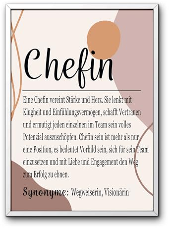 PURESIZE Chefin Bild Boho mit weißem Rahmen, Chefin Geschenke, Poster, Geburtstag, Abschied, Dankeschön, Büro Deko, Jubiläum