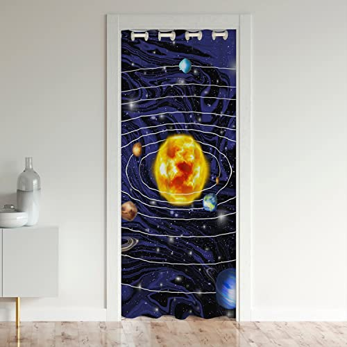 Loussiesd Sonnensystem Schwarzout Vorhangs Fenster Weltraum Behandlungen Türvorhang 106x203cm Zimmer Verdunkelung Universum Planeten Schwarzout Vorhangs für Türen mit Fenster