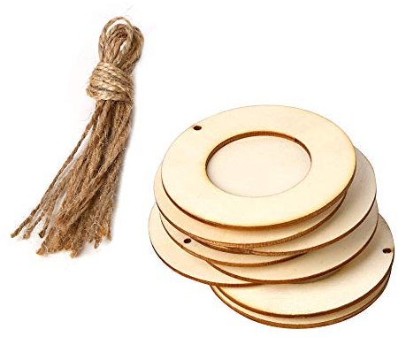 KOCAN 10 stücke Mini runde Holz bilderrahmen Bild Halter mit hängenden Seil DIY Holz Handwerk für wanddekoration