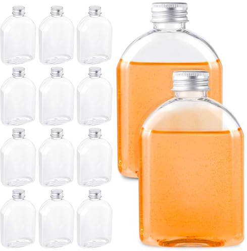 Zuimei 12 Pcs 7oz /200 ML Juice Bottles With Aluminum Lids Leak-Proof Plastic Ginger Dosing Bottles Reusable Shot Bottles For Ginger Beer Juice Milk Shampoo and Other Liquid