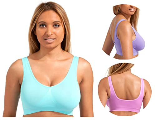 Marielle Women Sports Bra, 3 Pack Seamless Sports Bras for Women, Wire Free Sports Bras Women, Bralettes for Women Comfort and Sleep Bras for Girls Aqua/Lilac/Pink