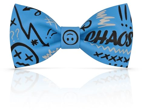 Lanzonia Blau Fliege Herren Lustig Graffiti Emoji Muster Blaue Fliegen für Männer Besonders Lustige Pop Art Gemustert Speziell Geek Designfliege für Urlaub Karneval Party Geburtstag