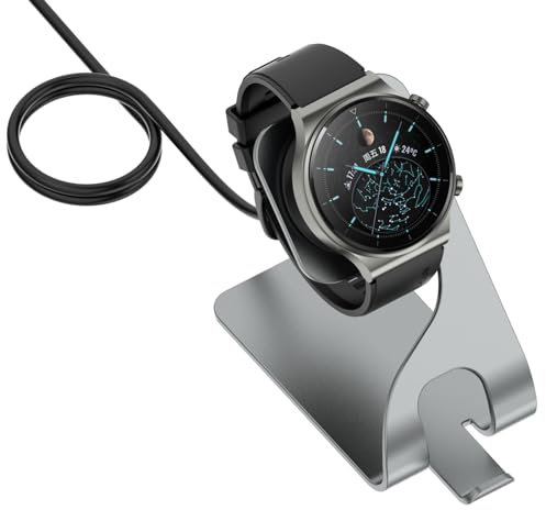 Disscool Replacement Charging Dock Stand Compatible With Huawei Watch GT4 (46mm/41mm), Metal Charger Desktop Base Stand with Charging Dock Cable Smart Watch Accessories(1.5M/Gery)