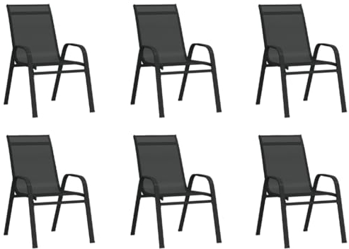 WHOPBXGAD klappstuhl bis,klappsessel,Camping Stuhl,rattansessel,Stapelbare Gartenstühle 6 STK. Schwarz Textilenestapelstuhl,klappstuhl Holz,campingstuhl mit Tisch,gartenstuhl,Sun Garden,