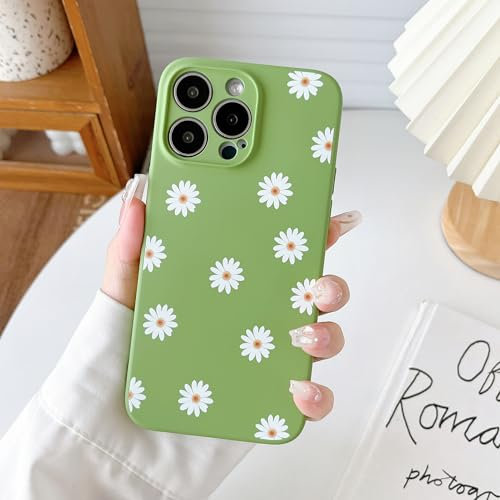 ZTOFERA Case for iPhone 13 Pro Max, Cute Daisy Pattern Matte Liquid Silicone Case, Soft Protective Bumper Cover for iPhone 13 Pro Max 6.7 - Green
