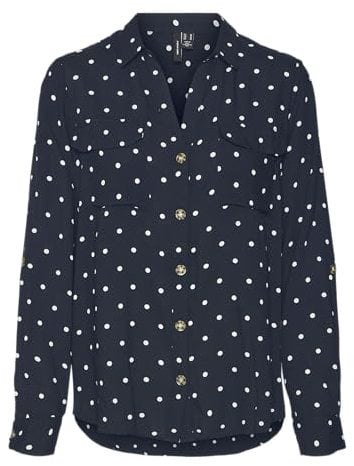 VERO MODA Damen Vmbumpy L/S Shirt New WVN Ga Noos Langarmbluse, Navy Blazer/AOP:Snow White Dot,S